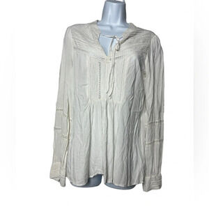 THEORY Women’s Ivory Top Embroidered Peasant Boho‎ Long Sleeve Top Size Medium